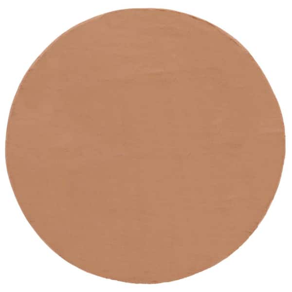 SAFAVIEH Faux Rabbit Fur Brown 6 ft. x 6 ft. Machine Washable High Low Brown Round Area Rug