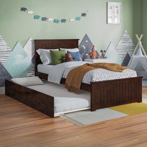 AFI Nantucket Walnut Brown Solid Wood Frame Twin Platform Bed with Matching Footboard and Twin Trundle