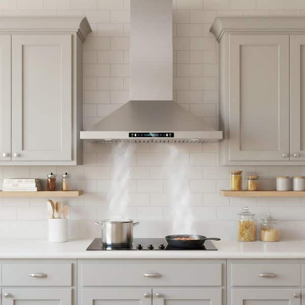 36 in. 900 CFM Convertible Wall Mount Range Hood Downdraft System in Stainless Steel with Gesture Control