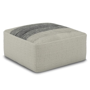 Sabella Boho Square Woven Outdoor/ Indoor Pouf in Grey and White Recycled PET Polyester