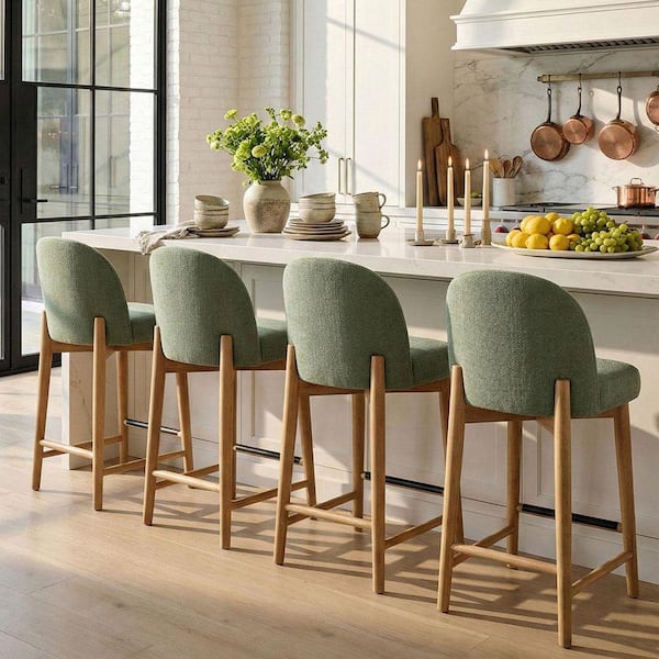 36 in. Seat Height Green Solid Wood Frame Counter Stool (Set of 4)