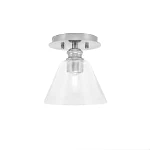 Albany 1-Light 7 in. Brushed Nickel Semi-Flush with Clear Bubble Glass Shade