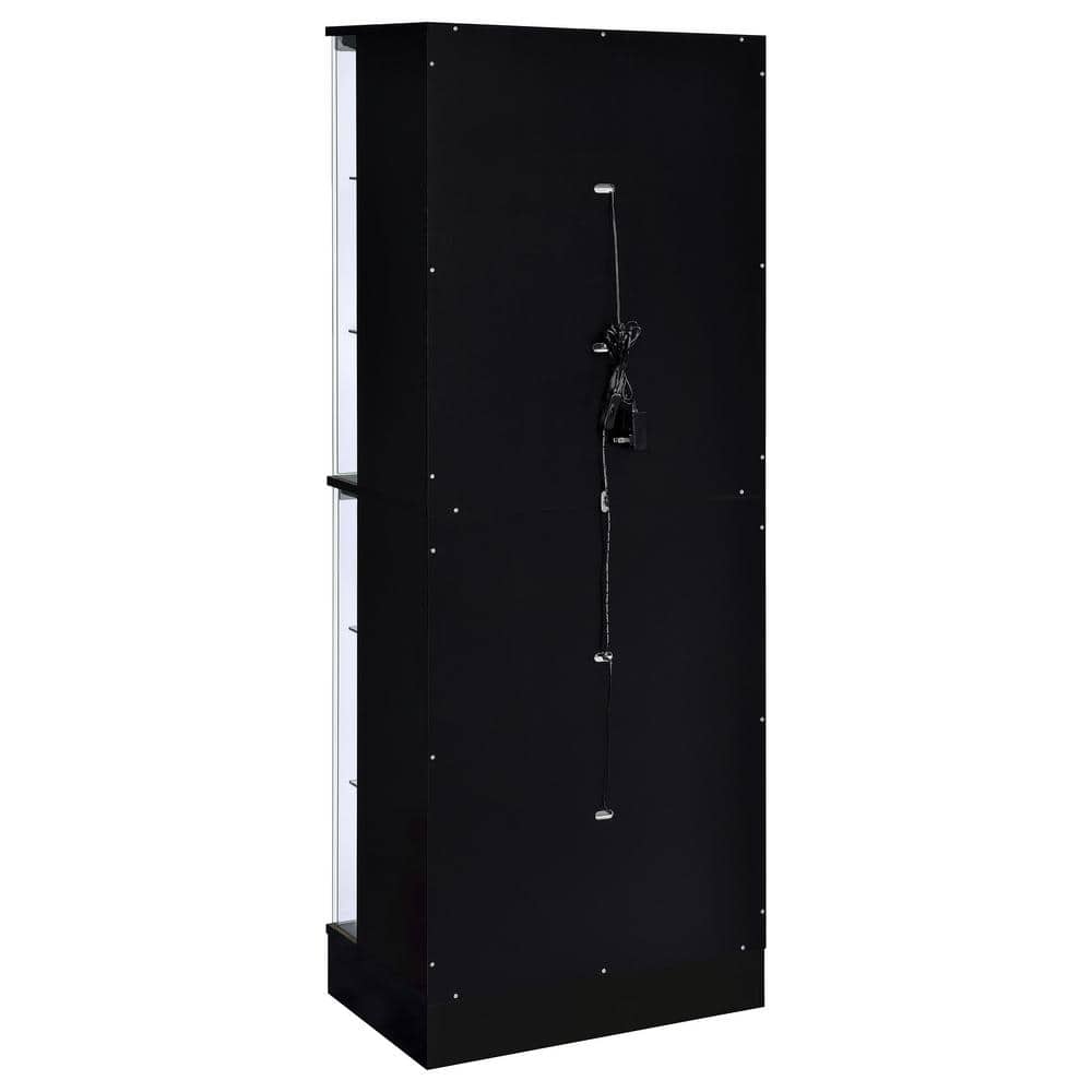 Black High Gloss Wood Curio Cabinet with Glass Shelves and LED Lighting