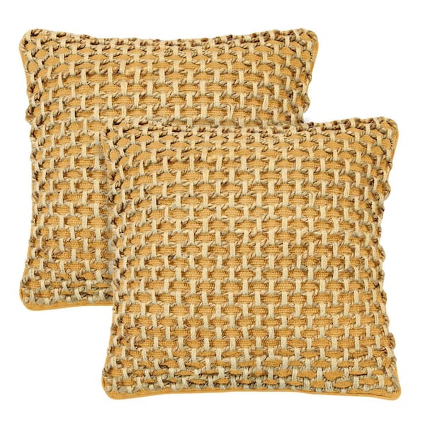 Boho Living Jada Mustard Yellow Geometric Zipper 18 in. x 18 in. Throw Pillow Cover (Set of 2)