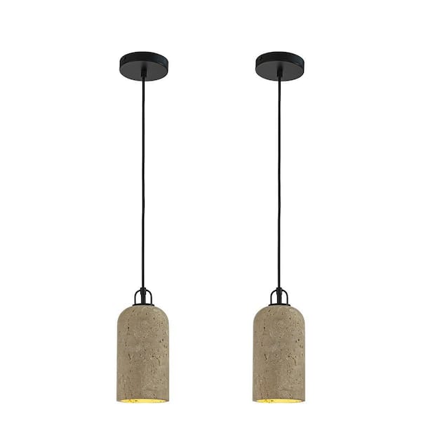 1-Light 5" Natural Yellow Modern Farmhouse Travetine Pendant Light Coastal Cylinder Hanging Light For Dining Room(2Pack)