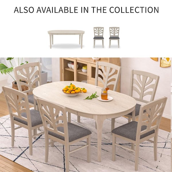 VECELO Farmhouse Oval Dining Table Set with Upholstered Chairs-7