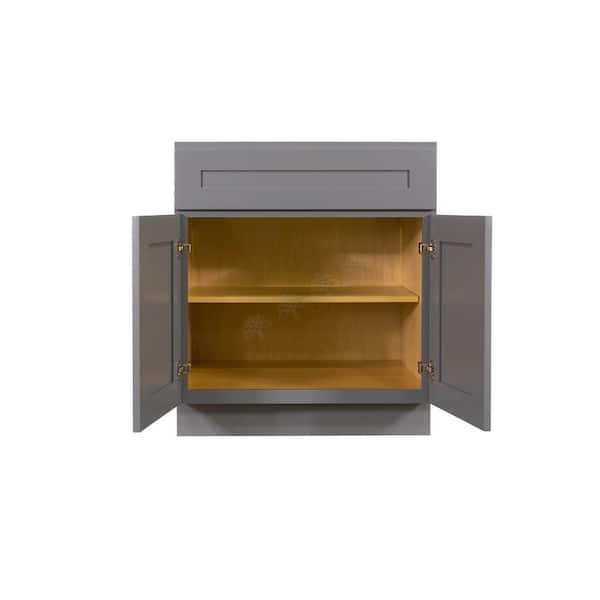 LIFEART CABINETRY Lancaster Gray Plywood Shaker Stock Assembled Base Kitchen Cabinet 30 in. in. W x 34.5 in. in. W x 24 in. D