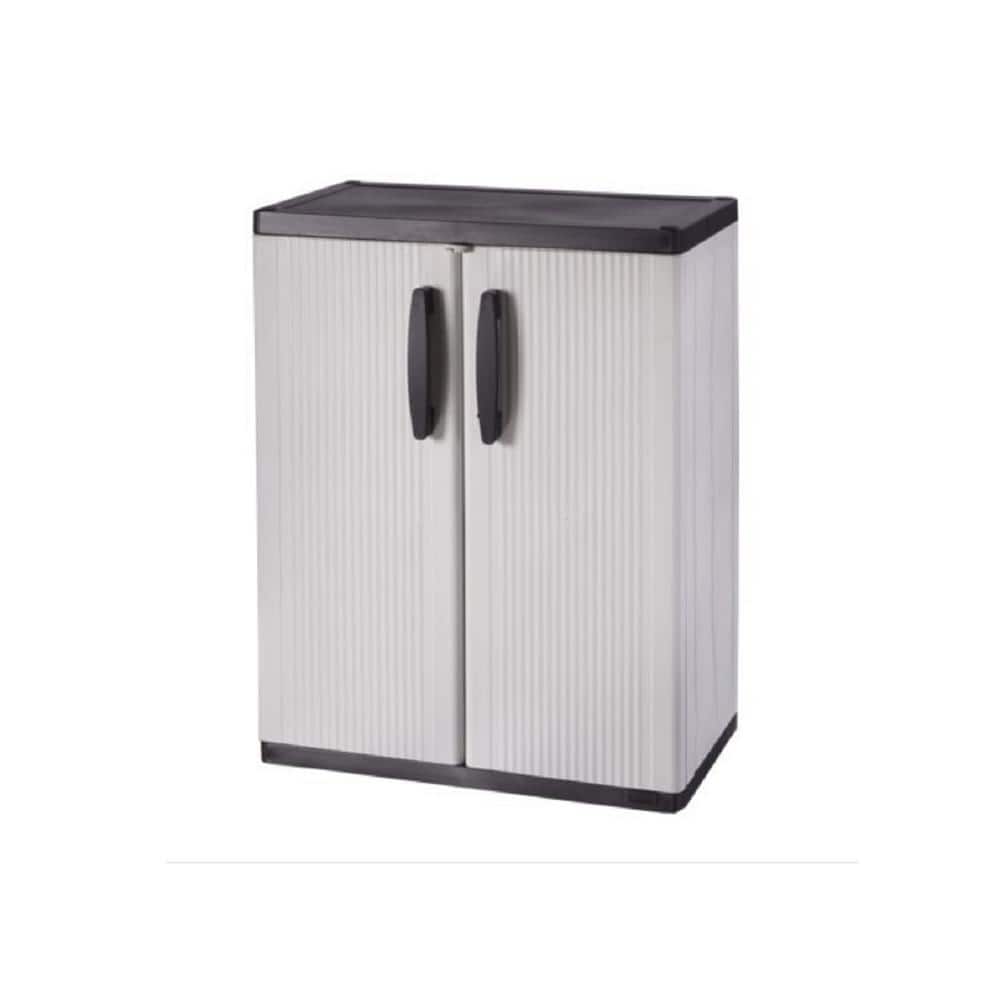 HDX Plastic Freestanding Garage Base Cabinet 27 in. W x 39 in. H x 15 in. D  in Gray 256902 - The Home Depot