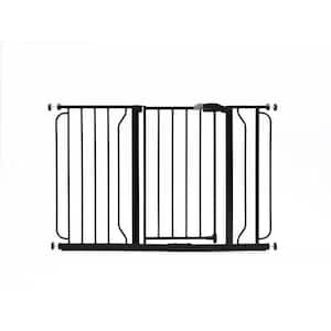 30 in. Tall Black Easy Step Extra Wide Metal Walk-Through Gate, Comes with a 4 " and 12" Extension
