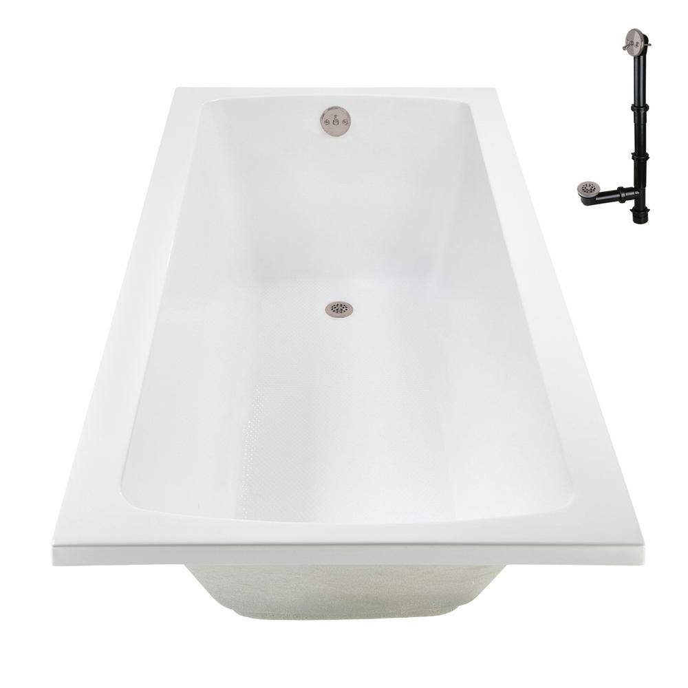 66" White Acrylic Rectangular Drop-In Soaking Bathtub