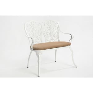 2-Person Metal Outdoor Bench with Brown Cushion