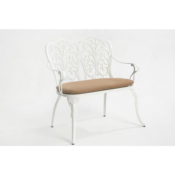 Tenleaf 2-Person Metal Outdoor Bench with Brown Cushion