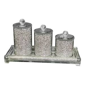 Ambrose Exquisite Silver 3-Piece Glass Canister and Tray Gift Set