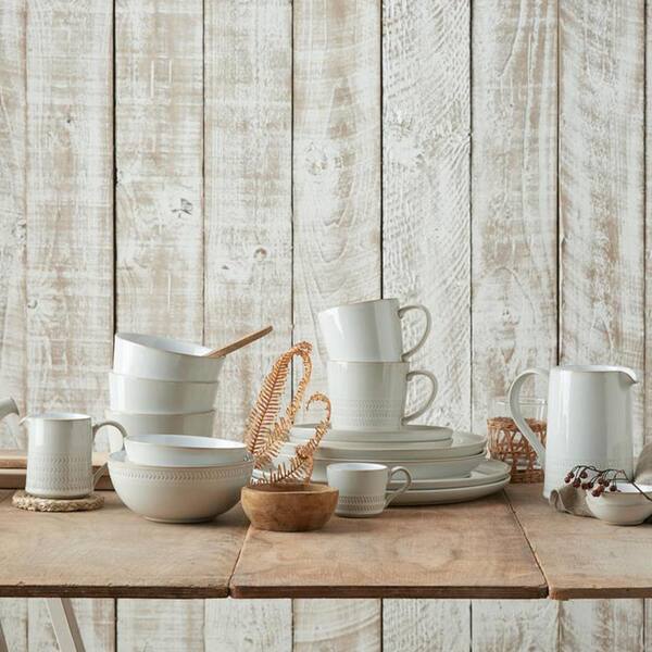 Denby Natural Canvas Off-White Textured Coupe Dinner Plate (Set of