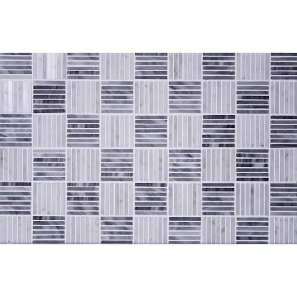 Apollo Tile Gray and White 4 in. x 5 in. Square Sticks Polished Marble Mosaic Tile Sample (0.13 sq. ft./Piece)