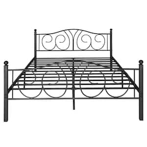 Victorian Metal Bed Frame ，Black Metal Frame Queen Size Platform Bed, Mattress Foundation with Headboard and Footboard