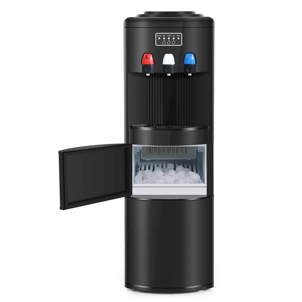 15 in. 50 lb. Nugget Freestanding Ice Maker in Black with Water
