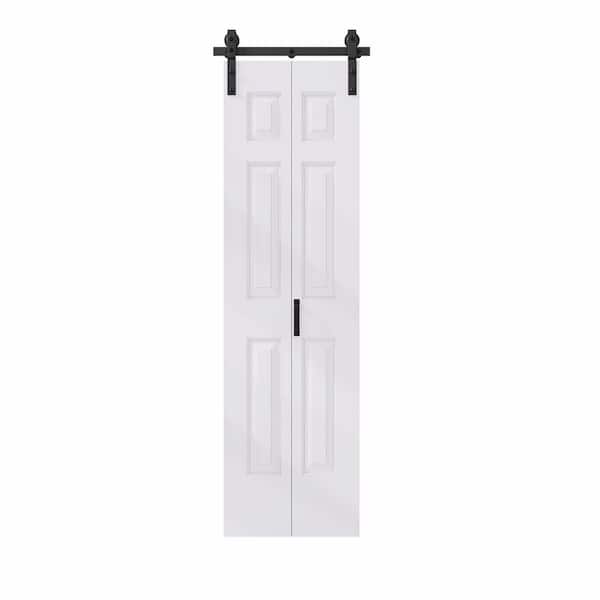 24 in. x 84 in. Assembled Bi-Fold 6 Panel White Primed DIY Available Hollow Core MDF Sliding Barn Door with Hardware Kit