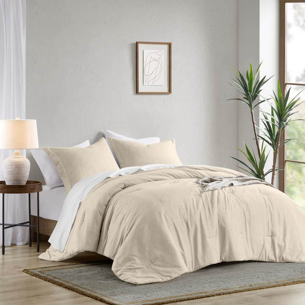 Full/queen Textured Chambray Cotton 2024 Comforter and Sham Set