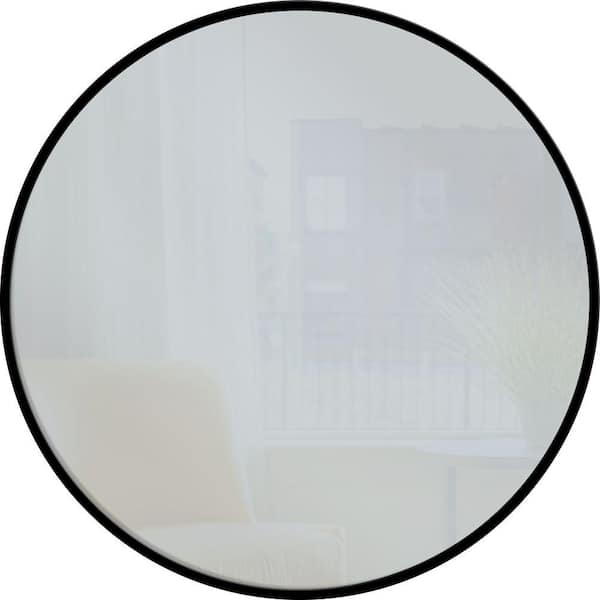 PTM Images 28 in. x 28 in. Black Round Metal Mirror