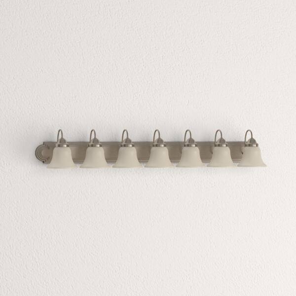 7-Light Brushed Nickel Vanity Light with Alabaster Glass Bell Shade 7-Light Brushed Nickel Vanity Light with Alabaster Glass Bell Shade