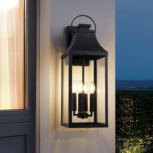 25.6 in. Tall 4-Light Black Outdoor Hardwired Wall Lantern Scone Exterior Wall Light with No Bulbs Included (1-Pack)