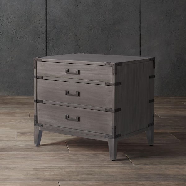 Nisha Light Gray 3 Drawer Nightstand
