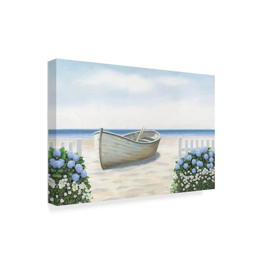 Beach Days Landscape Canvas Art with Boat and Flowers