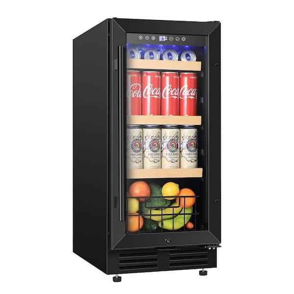 15 in. Single Zone 150-Cans Beverage Cooler with Reversible Door Hinge Adjustable Storage Space Beer Fridge in Black