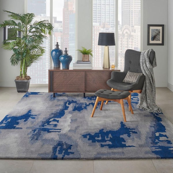 Symmetry Grey/Blue 9 ft. x 12 ft. Abstract Contemporary Area Rug