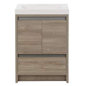 Oakes 25 in. W x 19 in. D x 34 in. H Single Sink Freestanding Bath Vanity in Forest Elm with White Cultured Marble Top
