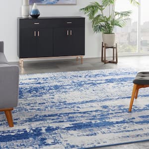 Whimsicle Ivory Navy 9 ft. x 12 ft. Abstract Area Rug
