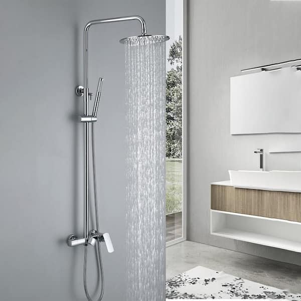 Unbranded Single Handle 3-Spray Patterns 2 Showerheads Shower Faucet Set 2.5 GPM with High Pressure Hand Shower in Gold