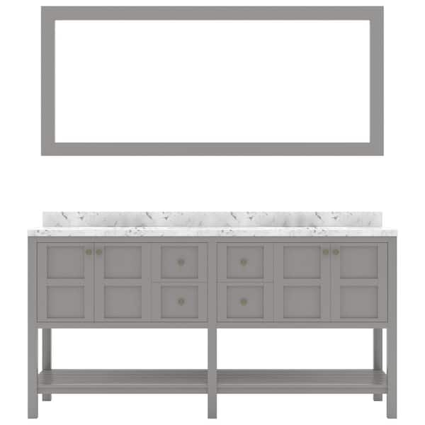 Virtu USA Winterfell 72 in. W x 22 in. D x 37 in. H Double Sink Bath Vanity in Gray with Quartz Top and Mirror