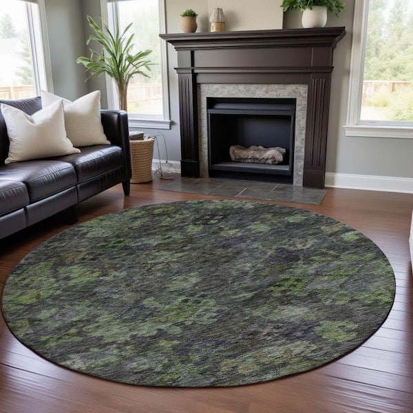Mayfield Premium Machine Washable Abstract AMF1109 Green 8 ft. x 8 ft. Round Rug