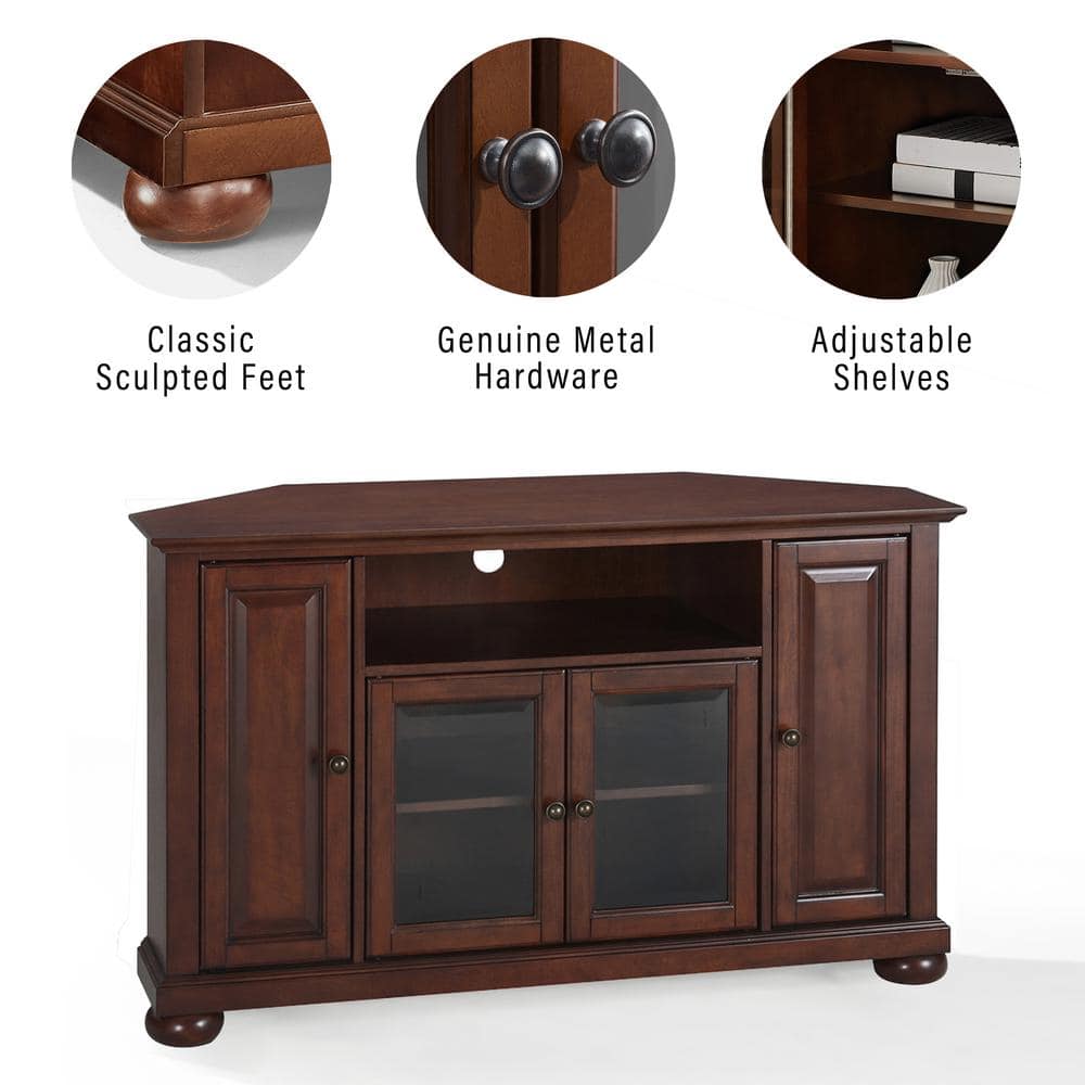 Vintage Mahogany Corner TV Stand with Glass Doors