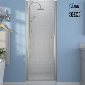 28 in. W x 72 in. H Pivot Semi-Frameless Swing Corner Shower Panel Shower Door in Chrome Finish with Clear Glass(6 mm)