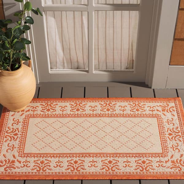 Courtyard Natural/Terra Doormat 2 ft. x 4 ft. Border Indoor/Outdoor Patio Area Rug