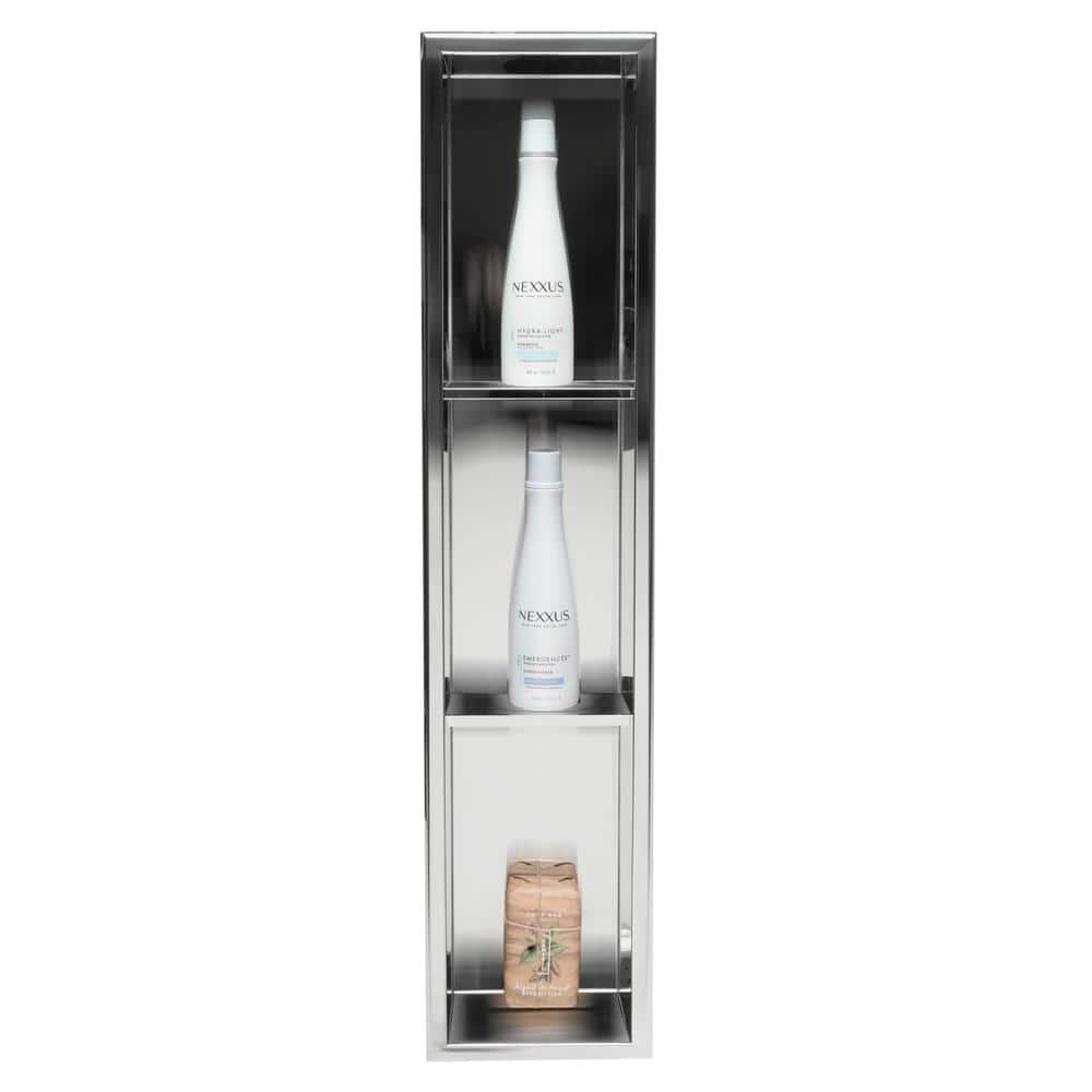 Polished Stainless Steel Vertical Triple Shelf Shower Niche