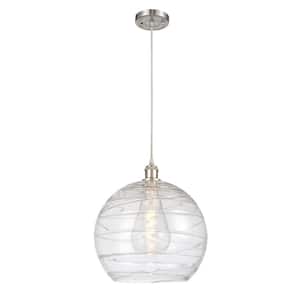 Athens Deco Swirl 1-Light Brushed Satin Nickel Shaded Pendant Light with Clear Deco Swirl Glass Shade