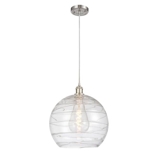 Innovations Athens Deco Swirl 1-Light Brushed Satin Nickel Shaded Pendant Light with Clear Deco Swirl Glass Shade