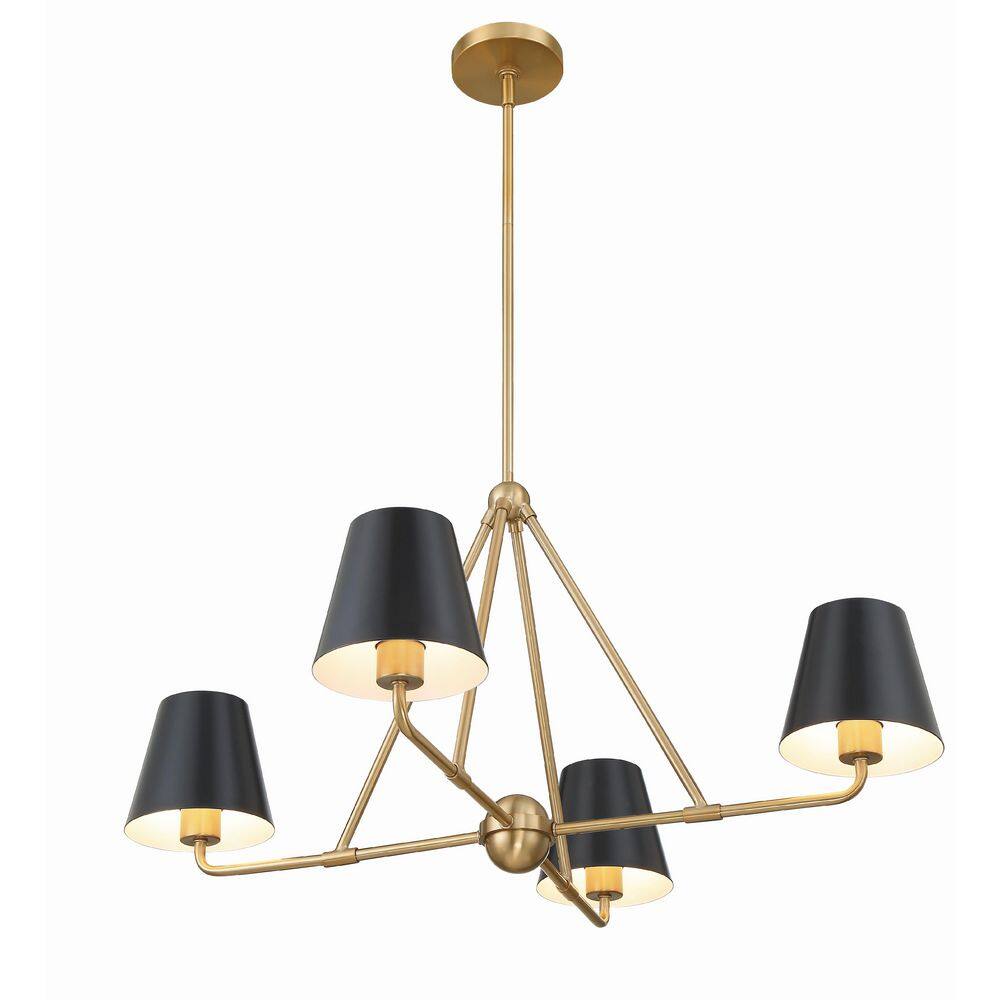 Vibrant Gold and Black Minimalist 4-Light Chandelier with Steel Cone Shades