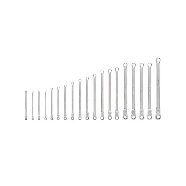 Long Fixed/Flex Head 12-Point Ratcheting Box End Wrench Set, 19-Piece (6-24 mm)