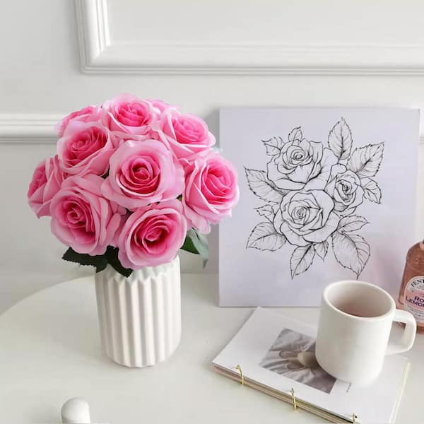 Dark Pink Rose Artificial Flower, 10-Pcak L07KTYBXPR - The Home Depot