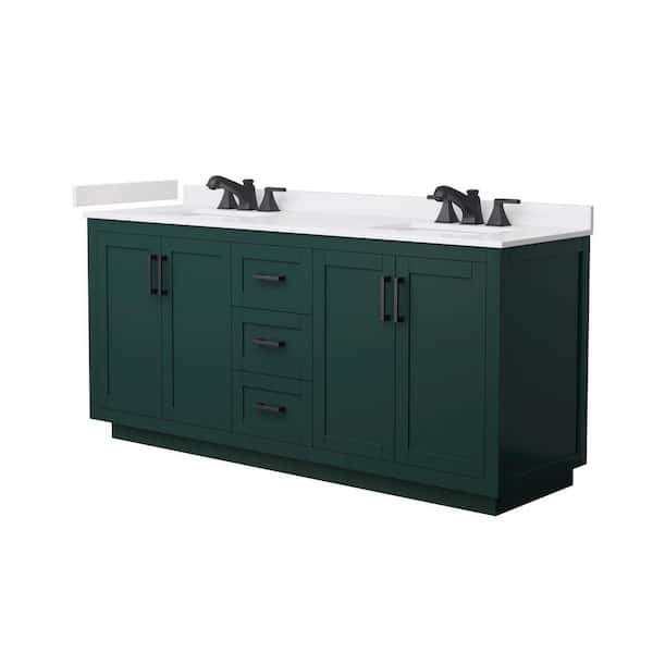 Miranda 72 in. Double Freestanding Green Bath Vanity with White Cultured Marble Top Assembled