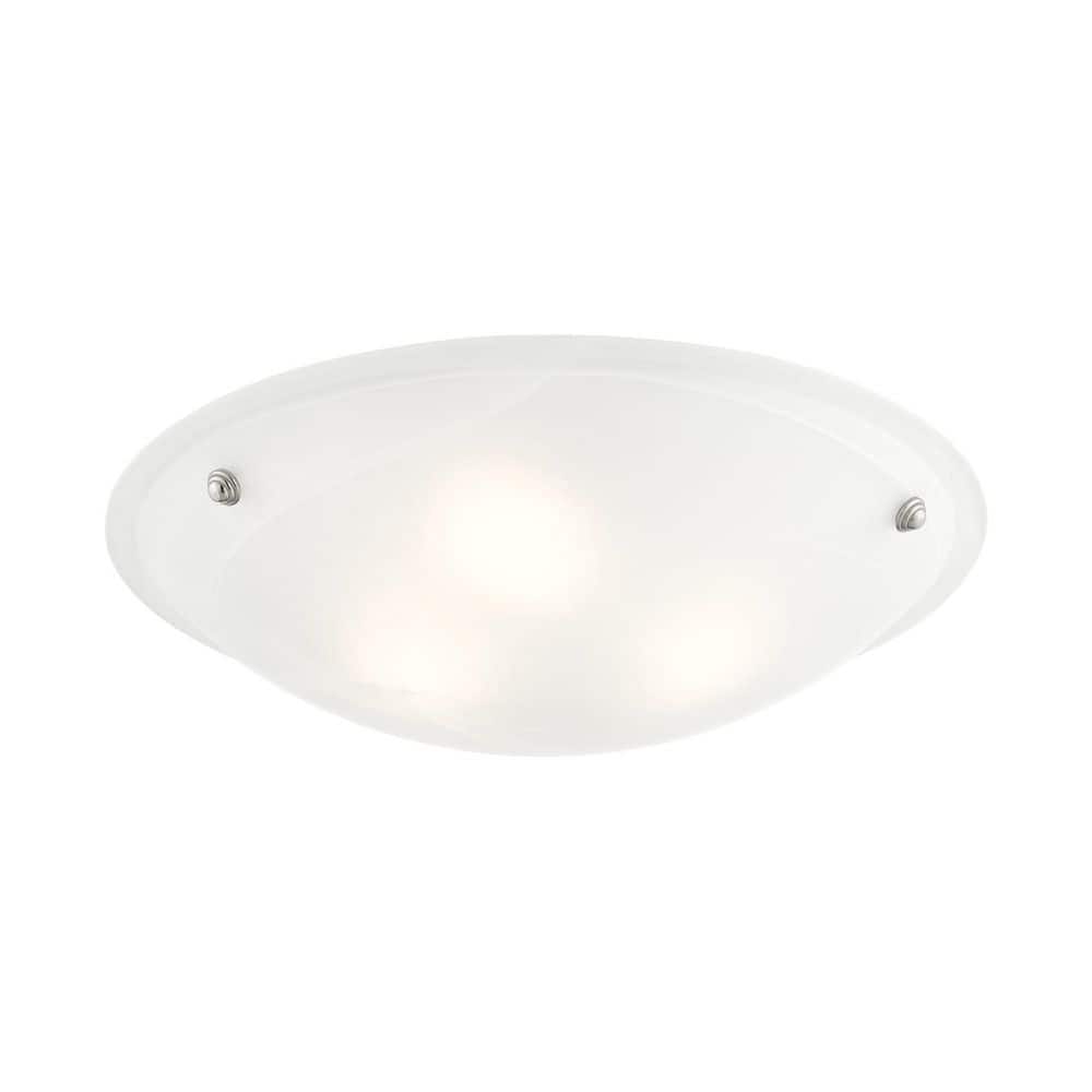 Oasis Brushed Nickel 3-Light LED Bowl Ceiling Mount with White Alabaster Glass