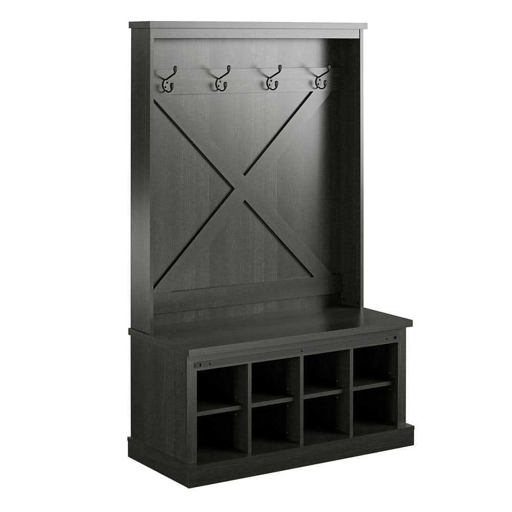 Black Oak Bayshore Heights Entryway Bench Hall Tree with Coat Hooks and Sho