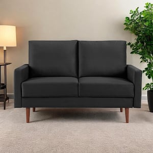 57 in. Black Solid Velvet 2-Seater Loveseat