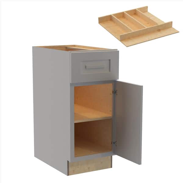 Home Decorators Collection Grayson 15 in. W x 24 in. D x 34.5 in. H Assembled Plywood Base Kitchen Cabinet in Pearl Gray with Utility Soft Close RH