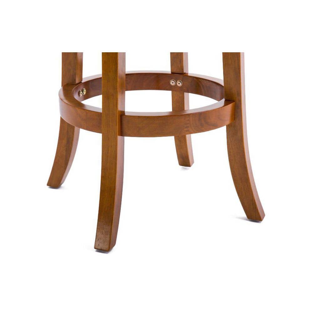 Palmetto 24" Fruitwood Swivel Counter Stool with Leather Cushion